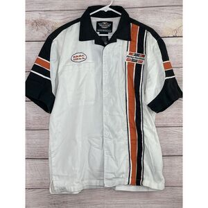 HARLEY DAVIDSON RACING EMBROIDERED ORANCE BLACK SHIRT SZ L HD USA Motorcycle